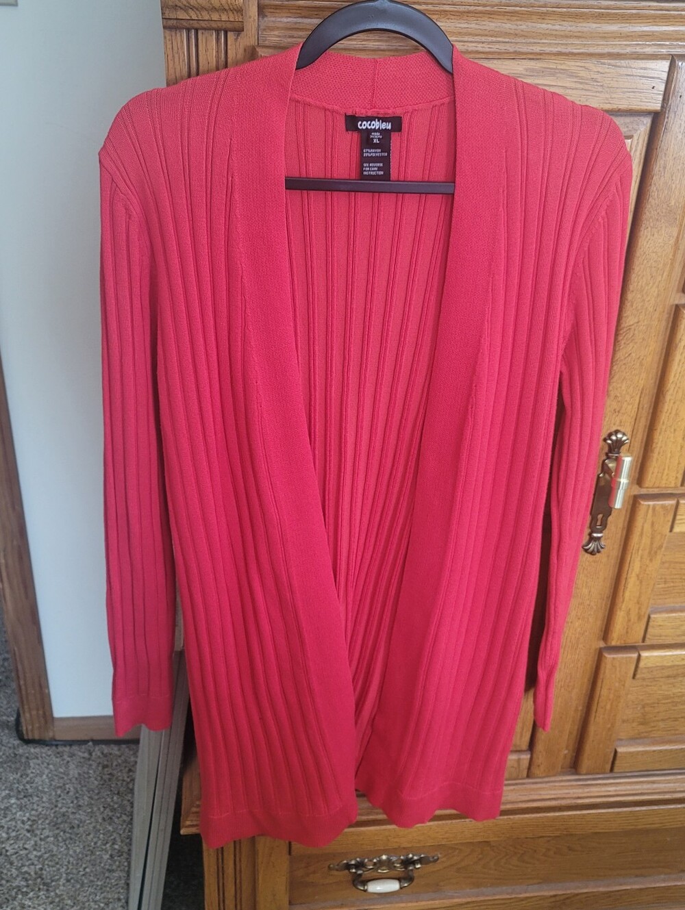 Cocobleu Ribbed Open-Front Cardigan - Bright Red / Stretchy